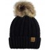 C.C Thick Cable Knit Faux Fuzzy Fur Pom Fleece Lined Skull Cap Cuff CC Beanie  eb-90788158